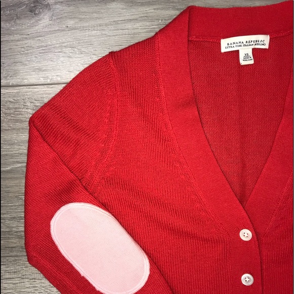 NWOT Banana Republic Elbow Patch Cardigan Sweater XS Red Pink - Picture 4 of 9